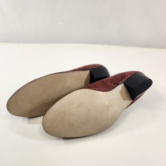 Tic-Tac-Toes Red Tooled Leather Shoe Women's US Size 8.5 Pump Low Heel - Picture 8 of 12